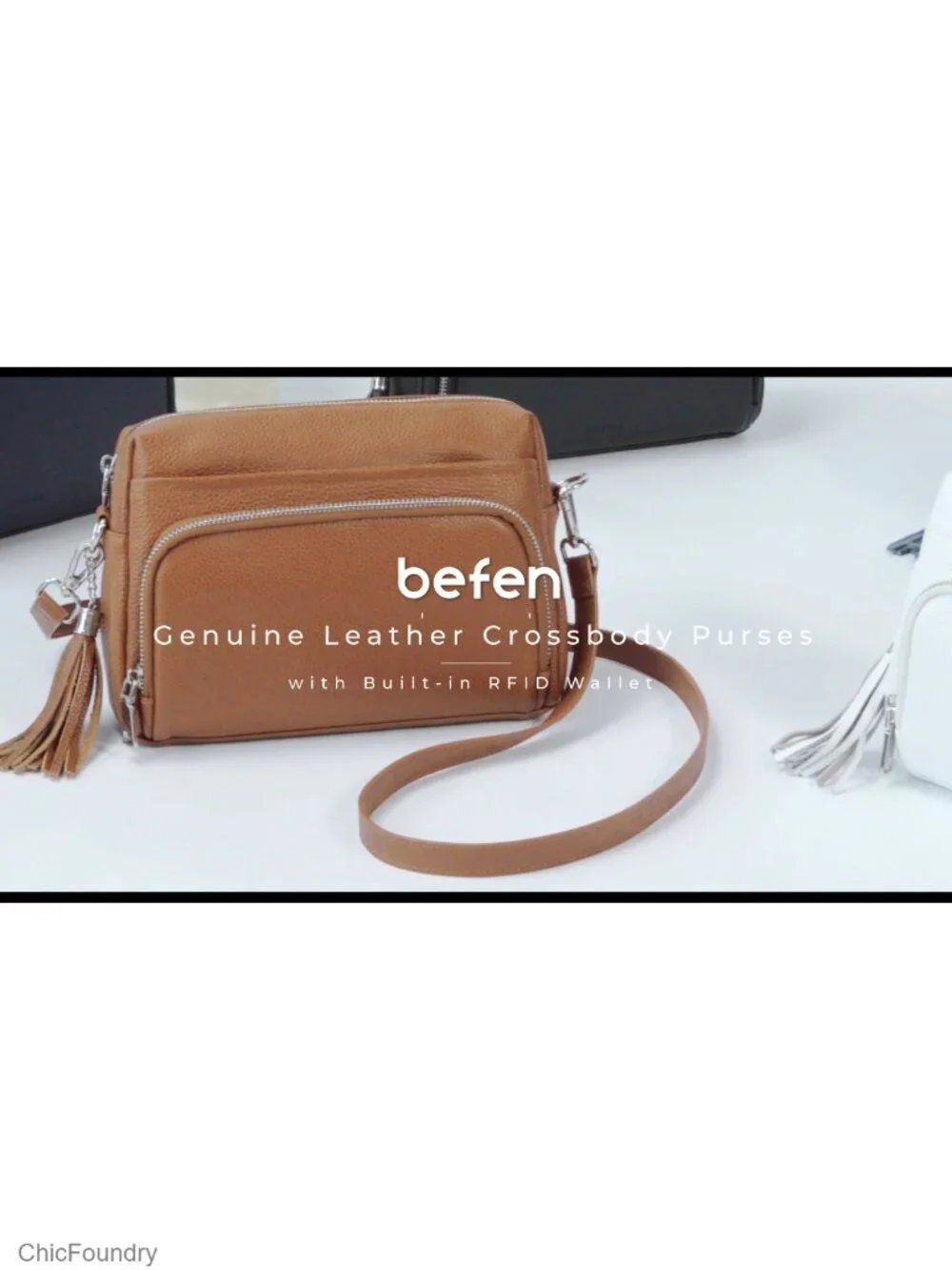 Genuine Leather Crossbody Purse with RFID Wallet and Adjustable Strap